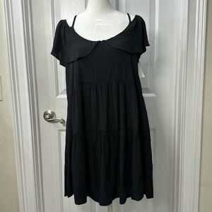 SO black off the shoulder swing mini dress
